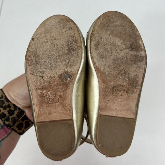 Janie and Jack Size 8 Gold Metallic Bow Ballet Flats Ankle Straps W Buckles - Picture 11 of 14